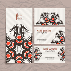 Fototapeta premium Set of vector design templates. Business card with floral circle ornament. Mandala style.