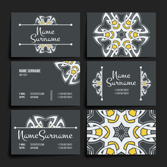 Fototapeta na wymiar Set of vector design templates. Business card with floral circle ornament. Mandala style.