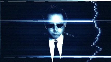 A 20 second loop of a Secret Agent man on closed circuit damaged TV screen.