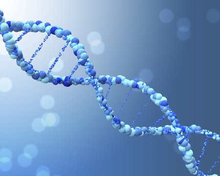 Estructura ADN azul sobre fondo desenfocado, ilustración 3d