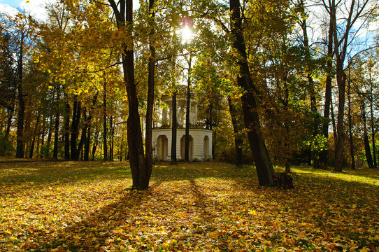 Pavilion in autumn Park. Marfino, Moscow Region, Russia.