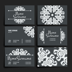 Obraz na płótnie Canvas Set of vector design templates. Business card with floral circle ornament. Mandala style.