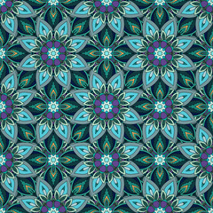 Ornate floral seamless texture, endless pattern with vintage mandala elements.