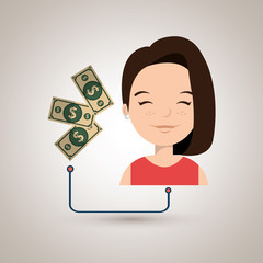 woman cartoon bills money dollar vector illustration eps 10