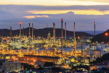 Oil refinery plant at twilight.