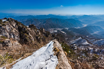 Best view snow on the rock  in korea