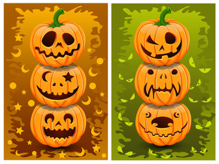 Halloween pumpkins and background set 1