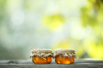 Jars of honey in eco-style.