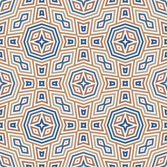 Seamless pattern with symmetric ornament. Geometric figures abstract on white background. Ethnic and tribal motifs.