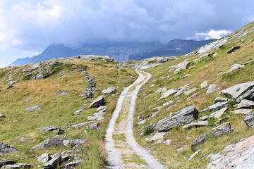 A road to the top of mountain at 2000 metres of elevation, Vanoise National Park, France
