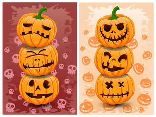 Halloween pumpkins and background set 3