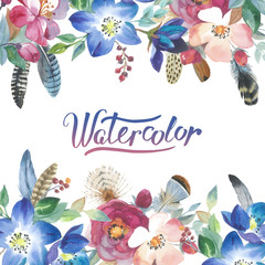 Wildflower rose flower frame in a watercolor style isolated. Full name of the plant: rose, hulthemia, rosa. Aquarelle flower could be used for background, texture, wrapper pattern, frame or border.