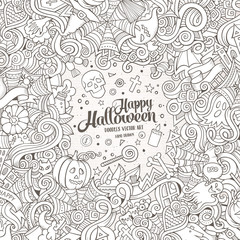 Cartoon cute doodles hand drawn Happy Halloween frame design