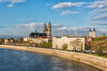 Cathedral of Magdeburg on the river Elbe, Saxony, Germany, suitable for post card