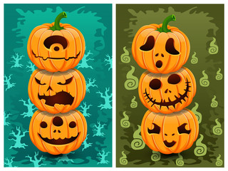 Halloween pumpkins and background set 5