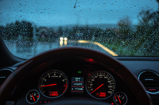 Rainy cold morning at city parking lot 2