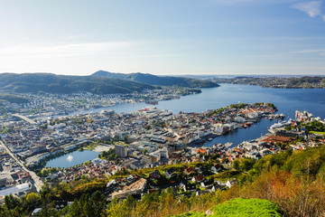 Fototapeta na wymiar Bergen city view from Mount Floyen. Norway.