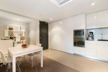 Modern gourmet kitchen interior. spacious great room
