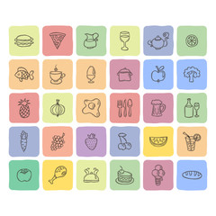 Set of food and drinks icons for restaurant, commercial, mobile and web.