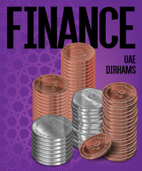 UAE Dirham And Fills Coins Stacks Cover Poster Design
