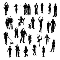 Set of vector people silhouettes.