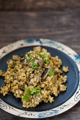 Risotto with brown rice, mushrooms and turmeric