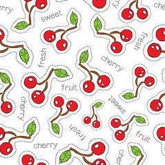 Hand drawn cherry fruit patch icon pattern