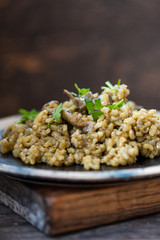 Risotto with brown rice, mushrooms and turmeric