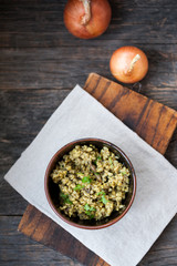 Risotto with brown rice, mushrooms and turmeric