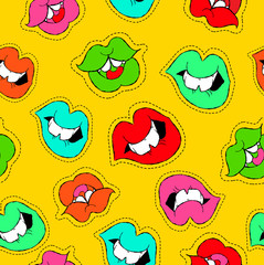 Hand drawn girl mouth patch icon seamless pattern