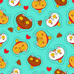 Cute cat hand drawn patch icon background