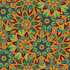 Ornate floral seamless texture, endless pattern with vintage mandala elements.