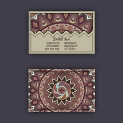 Vector vintage visiting card set. Floral mandala pattern and ornaments. Oriental design Layout. Islam, Arabic, Indian, ottoman motifs.