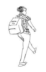 woman walking marker sketch isolated