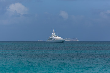 Fototapeta na wymiar Yachts in Sandy Toes Island, Nassau Bahamas