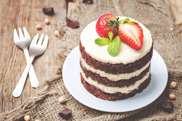chocolate chickpeas vegan cake with cashew cream