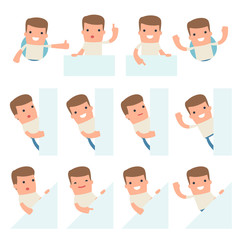 Set of Funny and Cheerful Character Customer holds and interacts