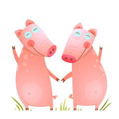 Baby Small Pigs Cute Friends Playing on Grass