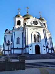 The facade of white orthodox church in Krasnodar, Russian Federation