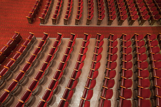 Orange coloured modular seating, high level view