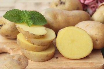 Potatoes raw vegetables with slices for cooking.