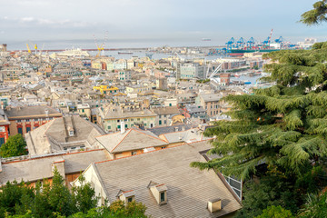 Obraz premium Aerial view of Genoa from the top the hill.