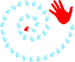 Obraz premium The prints of human palms whirl in a spiral