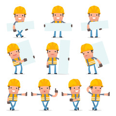 Set of Smart and Funny Character Incompetent Builder leaned agai