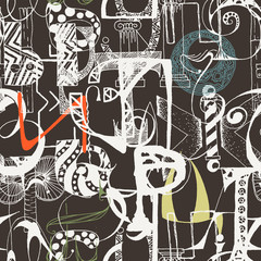 Seamless grunge doodle background. Hand drawn abstract letters.