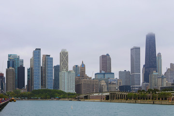 Naklejka premium View of Chicago Skyline in fog