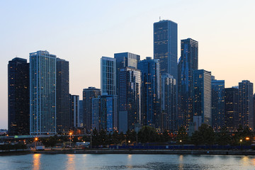 Twilight view of the Chicago skyline