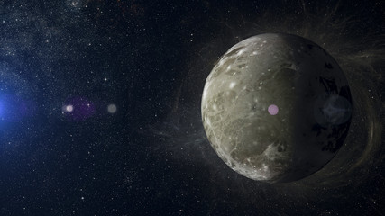 Solar system planet Ganymede on nebula background 3d rendering.
