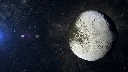 Solar system planet Iapetus on nebula background.
