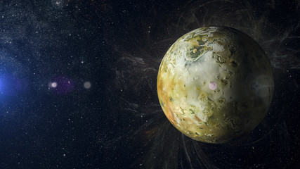 Solar system planet Io on nebula background 3d rendering.